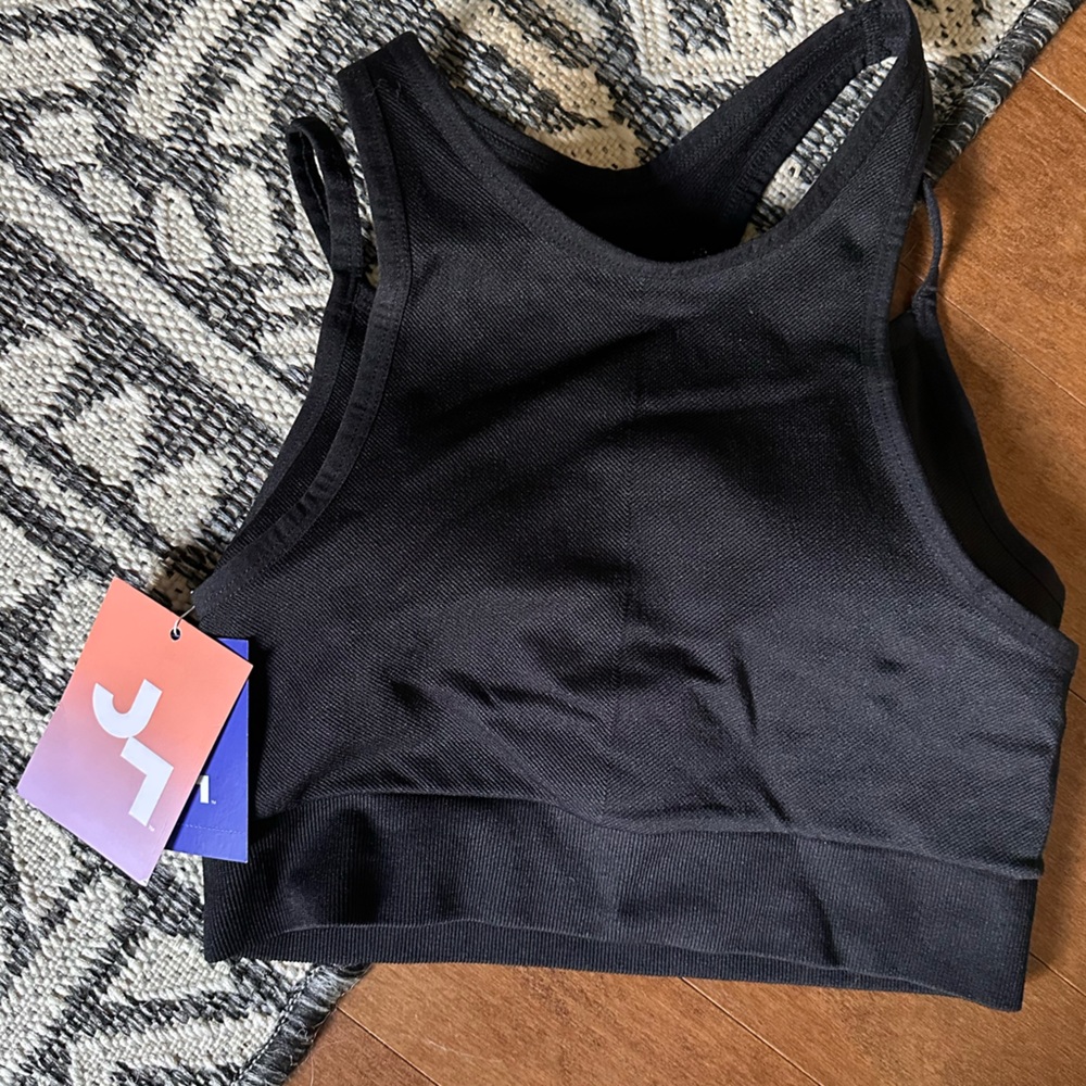 NWT JoyLab Black Onyx Ribbed Seamless‎ Longline Sports Bra - XS Gym Workout Top
